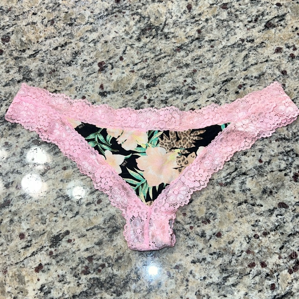 Pink 2013 tropical lace trim thong